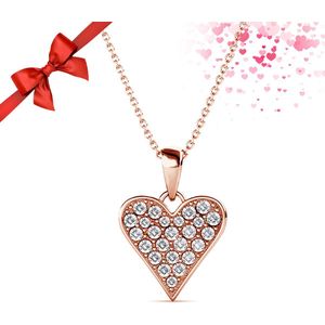 Shoplace Hart ketting dames punt met Zirkonia kristallen - Gold plated - Schakelketting - Halsketting - Cadeau voor vrouw - 45cm - Roségoud kleurig - Moederdag cadeautje