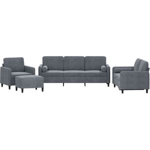 vidaXL - 4-delige - Loungeset - met - kussens - fluweel - donkergrijs