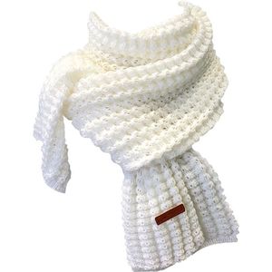 Gebreide wollen sjaal | winter warme sjaal | wit | heren | dames | 180 x 30 cm