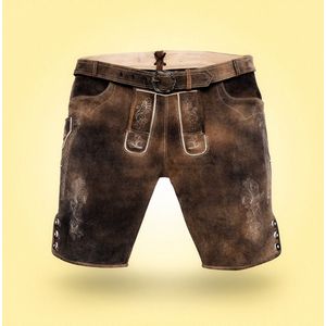 Lederhosen Man - Oktoberfest Kleding Lederhosen Antiek - 100% Fijne Koeienleer - Maat 52