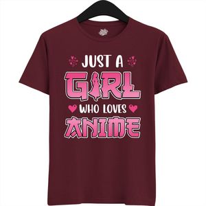 Just a girl who loves anime - Japans cadeau - Unisex t-shirt - grappig anime / manga hobby en verjaardag kado shirt - T-Shirt - Unisex - Burgundy - Maat M