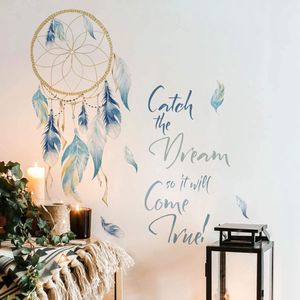 Dream Catcher Quotes Wall Decals Colorful Feathers Wall Art Stickers Bedroom Living Room Home Decor