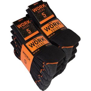 BRUBAKER - Werksokken - 10 Paar - WORK Sokken voor optimale grip op het werk - Robuuste Functionele Sokken - Katoen - Versterkte hiel en teen - Zwart Oranje - Maat 43-46