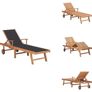 vidaXL Zonnestoel - Zonnestoelen - Zonnebed - Zonnebedden - Ligbed met antracietkleurig kussen massief teakhout