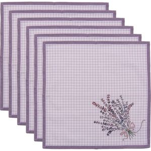 HAES DECO - Set van 6 Servetten (Textiel) - formaat 40x40 cm - kleuren Paars / Wit - van 100% Katoen - Collectie: Lavender Garden