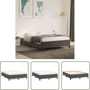 vidaXL Bedframe - 140x200 cm - Fluweel - Donkergrijs Donkergrijs Bed Frame - Tweepersoons Bed - Velvet Bed Frame - Luxe Bed Frame - Multiplex Lattenbodem