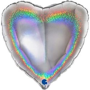 Folieballon hart glitter zilver (46cm)
