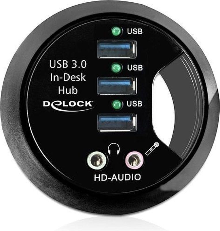 Delock - USB 3.0 Tafel HUB met audio - Zwart