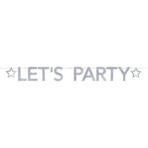 Letterslinger Lets party feest  holografisch 2.05 meter - Disco/glitter party decoratie slinger