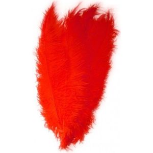 2x Grote veren/struisvogelveren rood 50 cm - Carnaval feestartikelen - Sierveren/decoratie veren - Musketier - Charleston veren