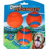 Chuckit! Fetch medley Gen3 - Hondenspeelgoed - Hondenbal - Chuckit bal - Stuitert - Duurzaam rubber - 3 Stuks - Oranje - M - ø 6 cm