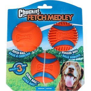 Chuckit! Fetch medley Gen3 - Hondenspeelgoed - Hondenbal - Chuckit bal - Stuitert - Duurzaam rubber - 3 Stuks - Oranje - M - ø 6 cm