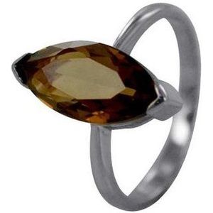 Silventi 9SIL-21450 Zilveren Ring met Steen - Dames - Ellips - 15 x 7 mm - Bruin - Zirkonia - Maat 52 - Rhodium - Zilver