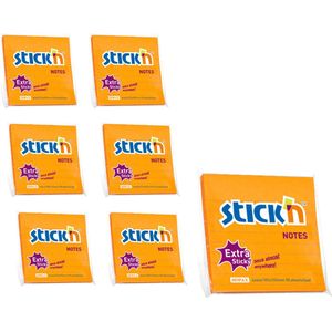 Stick'n 6 grote memoblokken - 101x101mm - extra sticky notes, gelinieerd, oranje, 6x 90 memoblaadjes