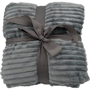 Plaid - Fleece deken - Grijs - 180 x 200 cm - Woonplaid extra Groot - Huisdecoratie kleed - Sprei - Heerlijk zacht & warm - Corduroy - Ribstof