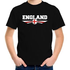 Engeland / England landen t-shirt met Engelse vlag zwart kids - Engeland landen shirt / kleding - EK / WK / Olympische spelen outfit 158/164
