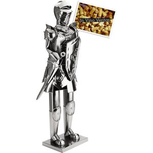 BRUBAKER XXL wijnfleshouder ridder met zwaard en schild 59 cm decoratief object metaal flessenstandaard met wenskaart voor wijn