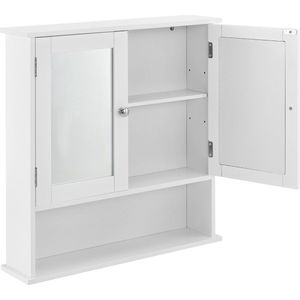 Badkamermeubel Rhiannon - Met spiegel - Spiegelkast - 58x56x13 cm - Wit - MDF en Glas - 2 Planken en 1 Open Vak - Modern Design