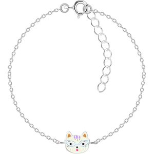 Joy|S - Zilveren kat poes armband - 13 cm + 3 cm extension - armband voor kinderen
