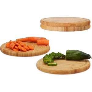 Relaxdays ontbijtplanken set 25 cm - bamboe - natuurlijke keukenplank - serveerplank rond - Pak van 4