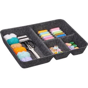 Relaxdays lade organizer vilt - sorteerbak 4 vakken - bureau organizer - make-up organizer - donkergrijs