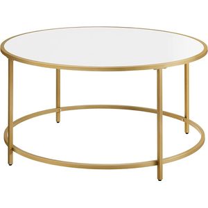 A.T. Shop Ronde Salontafel, Woonkamertafel met Stalen Frame, Salontafel, Bijzettafel, Wit/Goud