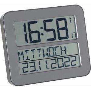 Timeline Max 60.4512 Radiogestuurde klok, digitale wandklok, met weekdag en wekfunctie, L 258 x B 30 (120) x H 212 mm, antraciet