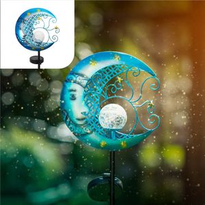 Gadgy Solar Tuinverlichting Maan met Tuinsteker - Solar Buitenlamp Tuinbeeld - Tuinverlichting op Zonneenergie - Solar Lamp Tuin, Terras & Balkon - Tuinfakkels Zonne Energie - Tuinlamp Led Buiten - Blauw