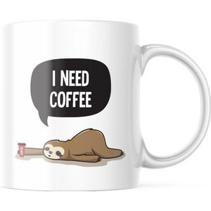Mok met cartoon: I need coffee | Grappige mok | Cadeau | Koffiemok | Koffiebeker | Theemok | Theebeker