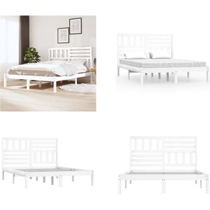 vidaXL Bedframe massief grenenhout wit 150x200 cm King Size - Bedframe - Bedframes - Eenpersoonsbed - Bed