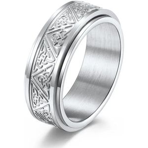 Anxiety Ring - (Keltisch) - Stress Ring - Fidget Ring - Anxiety Ring For Finger - Draaibare Ring - Spinning Ring - Zilverkleurig RVS - (21.50 mm / maat 68)