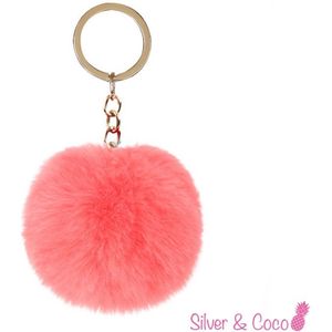 SilverAndCoco® - Faux Fur Bal / Meisjes Sleutelhanger Auto Huis / Key Chain Pom Pom / Sleutel Ring Nep Bol Imitatie Bont / Pluche Fluffy Bolletje / Sleutels Vrouwen - Peach