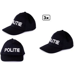 3x Baseball cap Politie zwart - verkleed hoofddeksel pet Politie