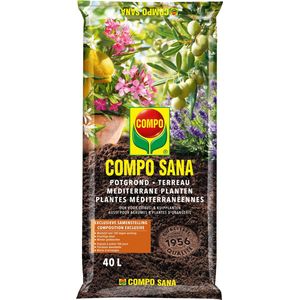 COMPO SANA Potgrond Mediterrane Planten - incl. meststof 100 dagen lange werking - voor gezonde planten en een prachtige bloei - optimale waterhuishouding - zak 40L