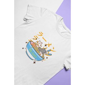 Cats Ramen Noodles T-Shirt | Japanese Kawaii Food | Neko | Anime Merchandise | Unisex Maat M Wit