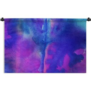 Wandkleed Waterverf Abstract - Abstract kunstwerk gemaakt met waterverf en blauwe en paarse kleuren Wandkleed katoen 90x60 cm - Wandtapijt met foto
