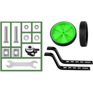 Goodz4All Groene Zijwieltjes Trainingswieltjes voor de Kinderfiets compleet incl. Montagemateriaal en Steeksleutel Wieltjes van 11 Cm - extra met Zilverkleurige Bel