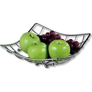 Fruitschaal Vierkant - Schaal voor fruit - Design Fruitmand - Metaal - Afm: 26 x 24 x 9.5 Cm - Zilver kleurig