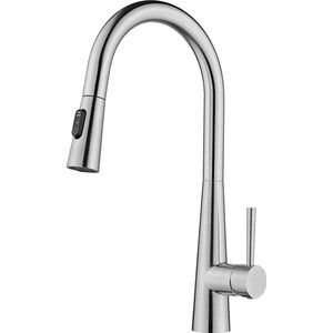 LifeStages® Kraan keuken, keukenkraan met uittrekbare sproeier, mengkraan keuken met 3 straalsoorten, armatuur keuken 360° draaibaar, uittrekbare keukenkranen, wastafelarmatuur, geborsteld roestvrij staal