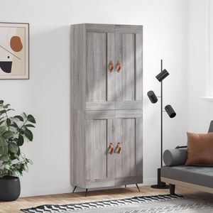 The Living Store Opbergkast - Hoge Kast - Grijs Sonoma Eiken - 69.5 x 34 x 180 cm - Duurzaam materiaal