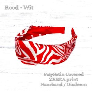 Haarband Diadeem – Dierenprint - Zebra Print stoffen Cover - Rood Wit - 1 stuks - Volwassenen - Tieners - Kinderen - Casual - Carnaval - Zomerfeesten – Themafeest