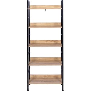 Boekenkast Kantoor - 5 Planken - Vintage - Zwart/Oak - 60x27.5x126cm