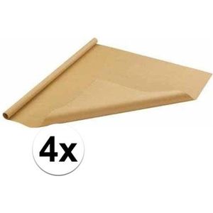 4x Inpakpapier bruin 500 x 70 cm op rol - cadeaupapier