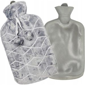 Tragar Cube warmwaterkruik kruik met polyester hoes 2 liter 34 x 20 x 2 cm grijs / zilver - natuurlijk rubber - uniek en vrolijk design