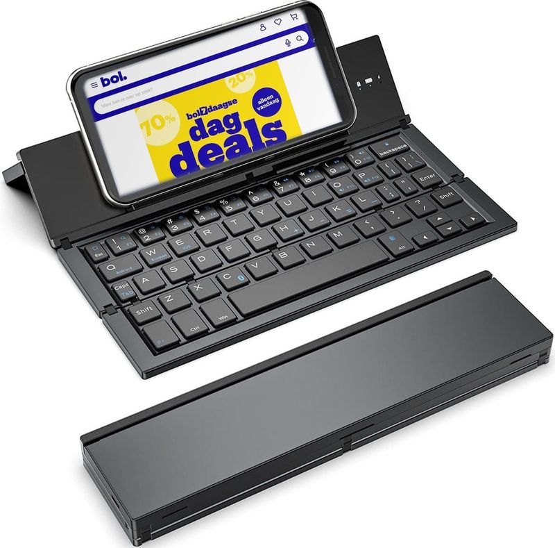 K&G Opvouwbaar Toetsenbord - Telefoonhouder - Draadloos - Ergonomisch ontwerp - Inklapbaar - Foldable Keyboard - Zwart