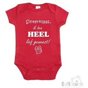 100% katoenen Romper ""Sinterklaas, ik ben heel LIEF geweest!"" Sinterklaas Unisex Katoen Rood/wit Maat 62/68