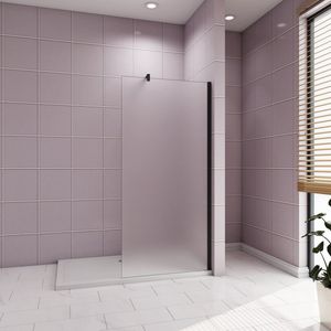 Inloopdouche 140x200cm，10mm NANO EasyClean veiligheidsglas met matte folie,F-vorm 90cm Stabilisatiestang,zwart