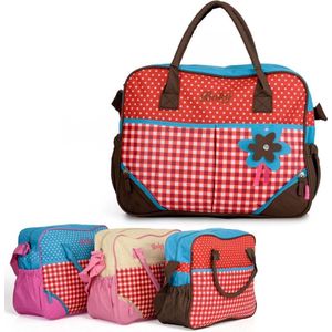 Decopatent® Luiertas - Baby Verzorgingstas Incl. Verschoningsmatje - Flessenhouder - Schoudertas hengsels - Blauw - Rood - Bruin