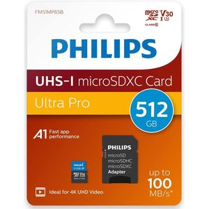Philips FM51MP65B micro SDXC kaart 512 GB - Class 10 UHS-I U3 - 4K V30 - Inclusief SD adapter