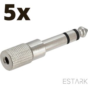 ESTARK® Audio Plug 5 STUKS - 6.35mm Jack (m) - 3.5mm Jack (v) Stereo AUX Audio Aux Adapter - Verloopstekker - 6.35 mm naar 3.5 mm - Mini jack naar jack - Verloopplug – Jackplug - Koppelstuk - Audio plug - metaal / verguld - Zilver5